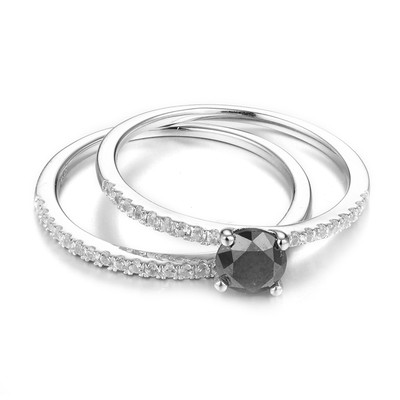Set anelli in argento con Diamante Nero e Zircone