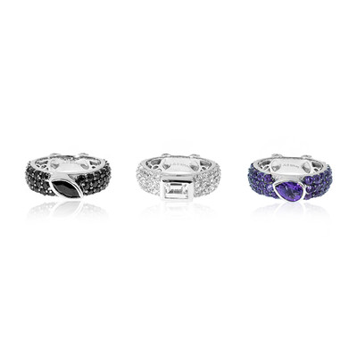 Set anelli in argento con Spinello Nero, Zircone e Ametista Zambiana (Dallas Prince Designs)