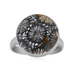 Anello in argento con Corallo Pietrificato (Bali Barong)