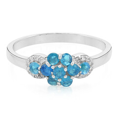 Anello placcato in platino con Apatite Blu Neon