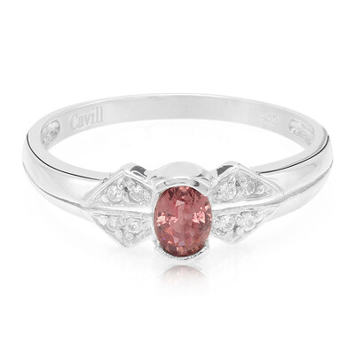 Anello placcato in platino con Zaffiro Padparadscha