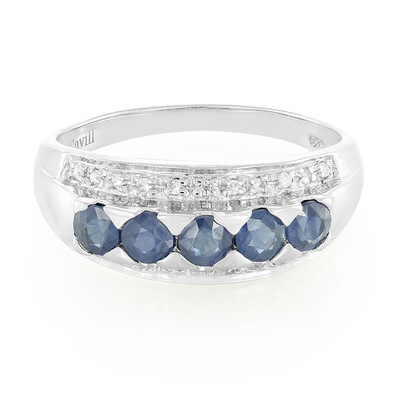 Anello placcato in platino con Zaffiro Kanchanaburi