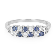 Anello in argento con Zaffiro Kanchanaburi e Zaffiro Bianco
