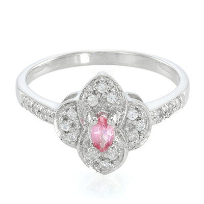 Anello placcato in platino con Zaffiro Padparadscha