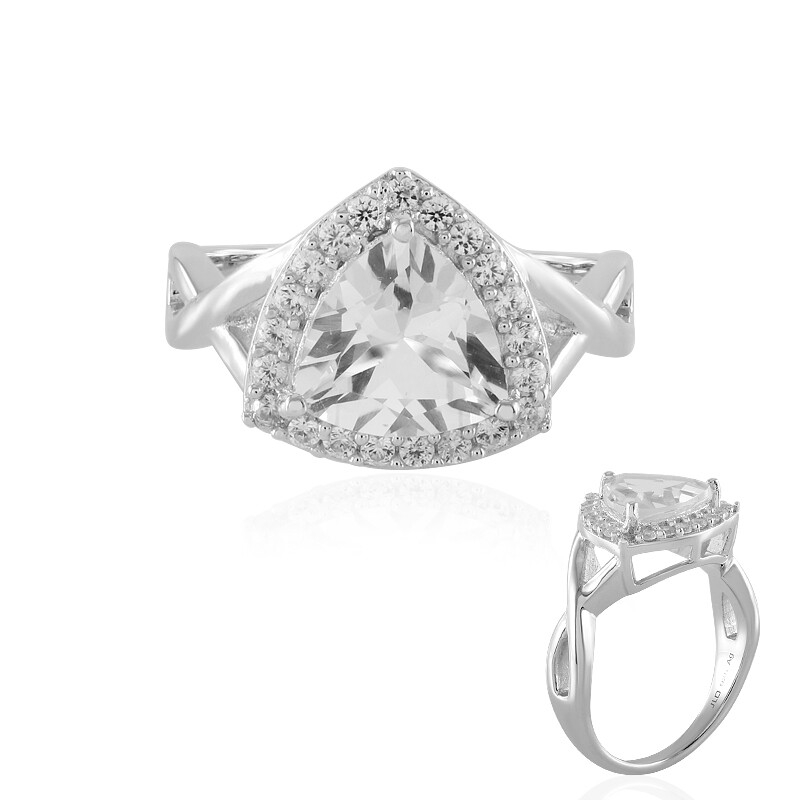 Anello In Argento Placcato Oro Rosa Con Quarzo Rosa Del Madagascar E Topazio Bianco, 1,15 Carati - Foto 5