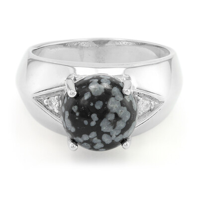 Anello da uomo in argento con Ossidiana Fiocco di Neve
