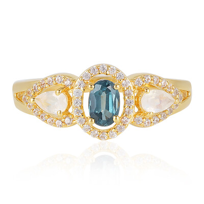 Anello in argento con Cianite Blu Foglia di Tè