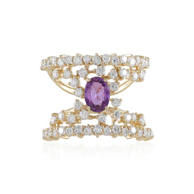 Anello in oro con Zaffiro Ceylon Porpora (non riscaldato) (de Melo)