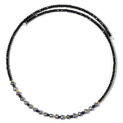 Collana rigida in acciaio con Perla Nera di Acqua Dolce (Riya)