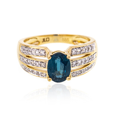 Anello in oro con Cianite Blu Foglia di Tè
