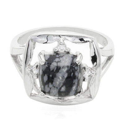 Anello in argento con Ossidiana Fiocco di Neve