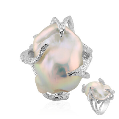 Anello in argento con Perla d'Acqua Dolce Bianca (TPC)