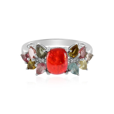 Anello in argento con Opale Rosso dell'Etiopia
