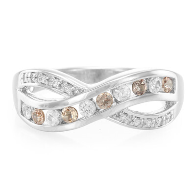 Anello in argento con Granato Cangiante Tanzania e Zaffiro Bianco