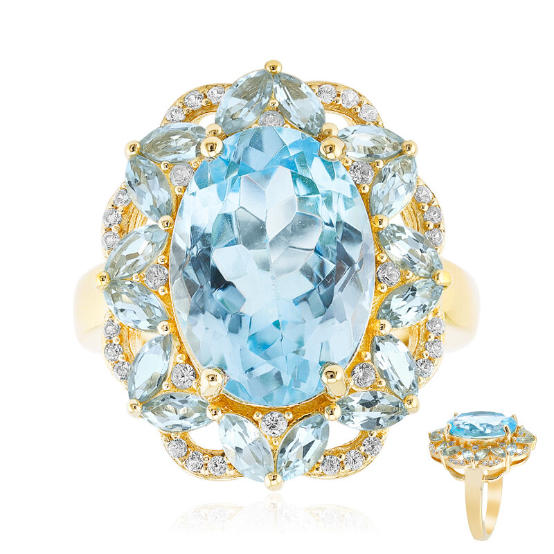 Anello D'argento Con Topazio Azzurro Brasiliano E Zaffiro, 4,1 Carati - Foto 8