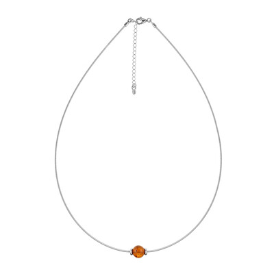 Collana in argento con Ambra Baltica Cognac (MONOSONO COLLECTION)