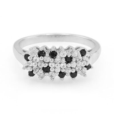 Anello in argento con Zaffiro Bianco e Spinello Nero