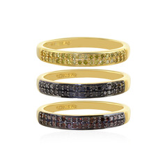 Set anelli in argento con Diamante Nero, Diamante Rosso e Diamante Giallo