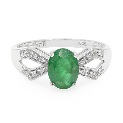 Anello placcato in platino con Smeraldo Bahia