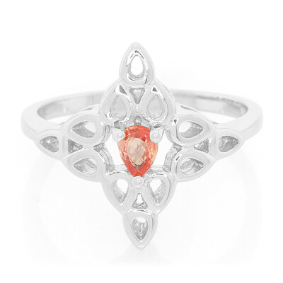 Anello placcato in platino con Zaffiro Padparadscha