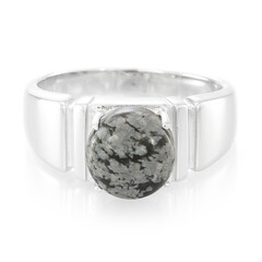 Anello da uomo in argento con Ossidiana Fiocco di Neve