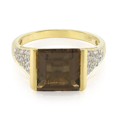 Anello placcato in oro con Quarzo Fumè