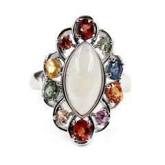 Anello in argento con Pietra di Luna Arcobaleno