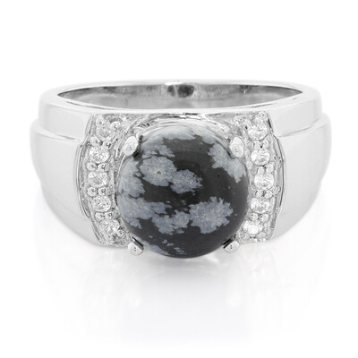 Anello da uomo in argento con Ossidiana Fiocco di Neve