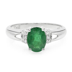 Anello placcato in platino con Smeraldo Bahia