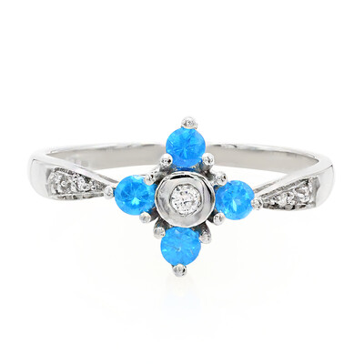 Anello placcato in platino con Apatite Blu Neon