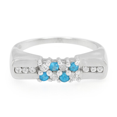 Anello in argento con Apatite Blu Neon e Zaffiro Bianco
