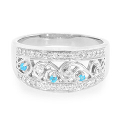 Anello in argento con Apatite Blu Neon e Zaffiro Bianco