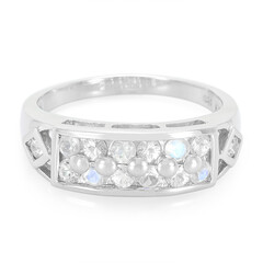 Anello in argento con Pietra di Luna Arcobaleno e Zaffiro Bianco