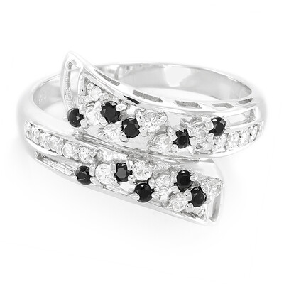 Anello in argento con Spinello Nero e Zaffiro Bianco