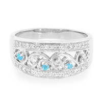 Anello in argento con Apatite Blu Neon e Zaffiro Bianco