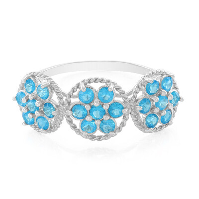Anello placcato in platino con Apatite Blu Neon