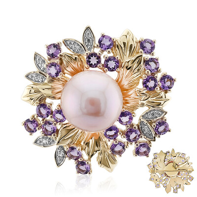 Spilla in argento con Perla Ming color Pesca (TPC)