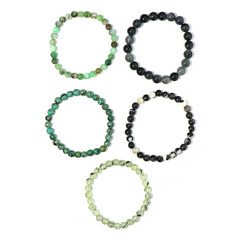 Set bracciali con Quarzo Rutilato Blu, Diaspro Zebrato, Prehnite, Crisoprasio & Turchese