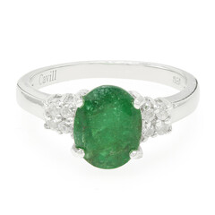 Anello placcato in platino con Smeraldo Bahia