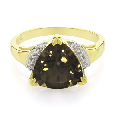 Anello placcato in oro con Quarzo Fumè