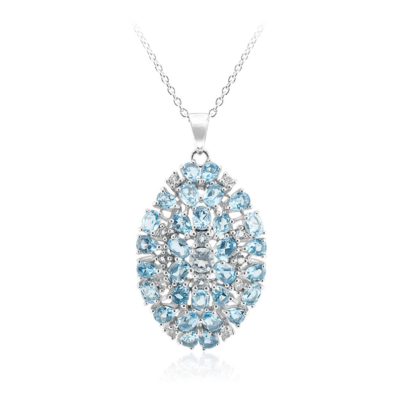 Collana Con Ciondolo A Cuore In Topazio Blu E Zircone - Argento 925 Placcato Oro, Catena 45 Cm - 4