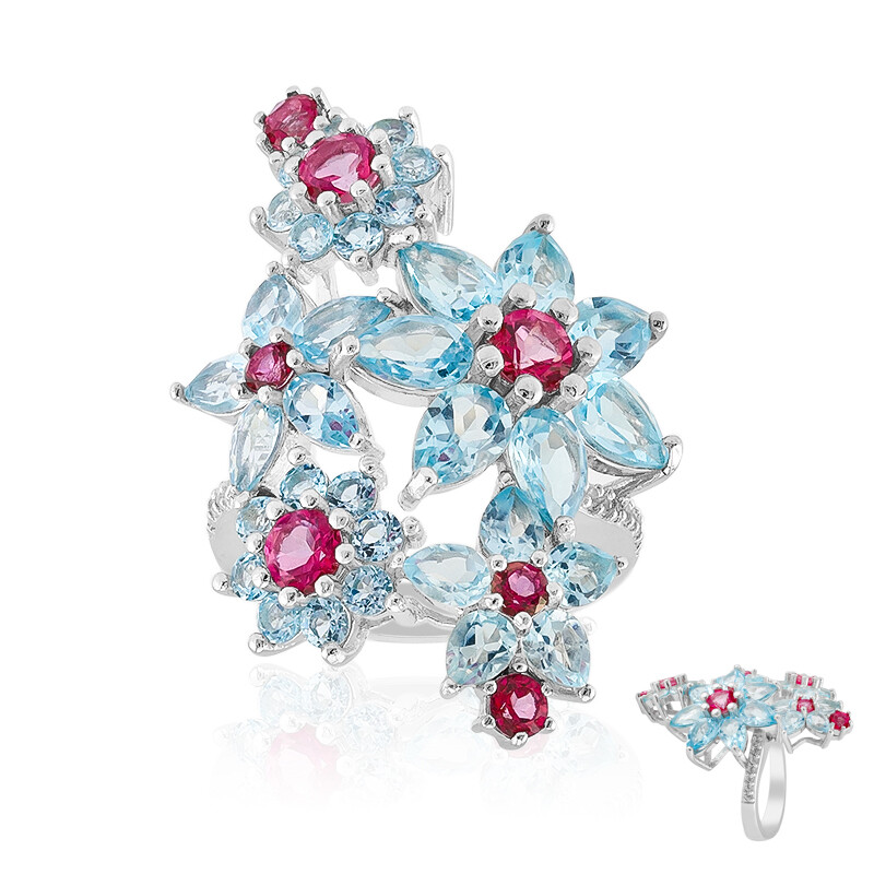 Anello In Argento Placcato Oro Rosa Con Quarzo Rosa Del Madagascar E Topazio Bianco, 1,15 Carati - Foto 3