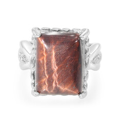 Anello placcato in platino con Occhio di Tigre Rosso