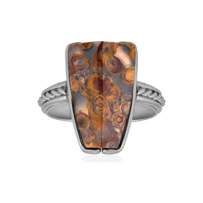 Anello in argento con Legno di Palma Pietrificato (Bali Barong)
