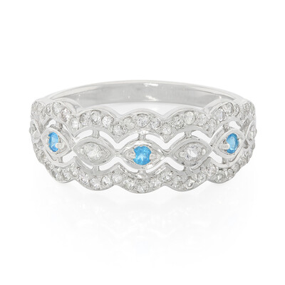 Anello in argento con Apatite Blu Neon e Zaffiro Bianco