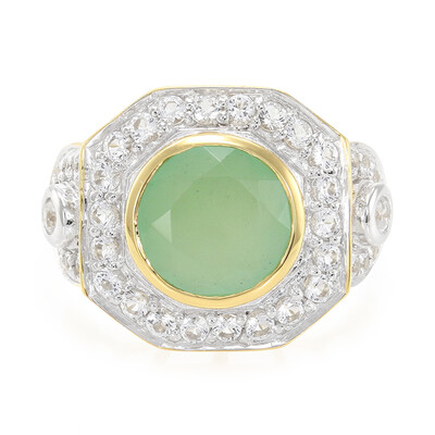 Anello placcato in oro con Calcedonio Verde