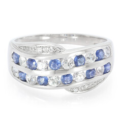 Anello in argento con Zaffiro Kanchanaburi e Zaffiro Bianco