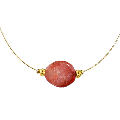 Collana in acciaio inossidabile con Corno di Corallo Rosso Pietrificato