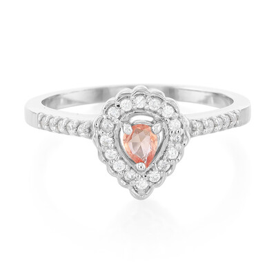 Anello placcato in platino con Zaffiro Padparadscha