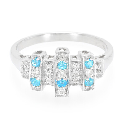 Anello in argento con Apatite Blu Neon e Zaffiro Bianco